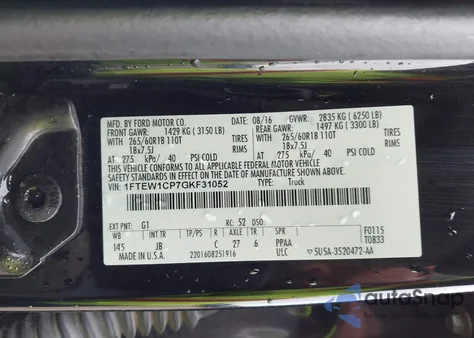 2016 Ford F-150 Xlt z USA, uszkodzony, nr VIN 1FTEW1CP7GKF31052